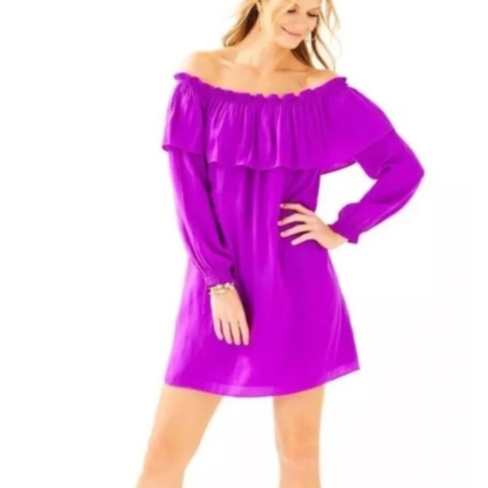 Lilly Pulitzer Dee Dee Off-the-Shoulder Dress in Paradise Purple sz XXS‎